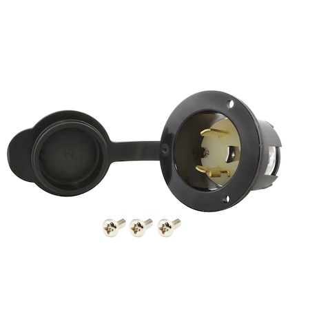 Ac Works Flanged Locking Inlet, 30 A, 277V AC, Screw Terminals, Black ASINL730P-FC